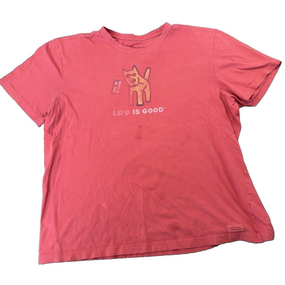 Life Is Good Crusher Tee Mens XL Red Dog Graphic Short Sleeve Shirt